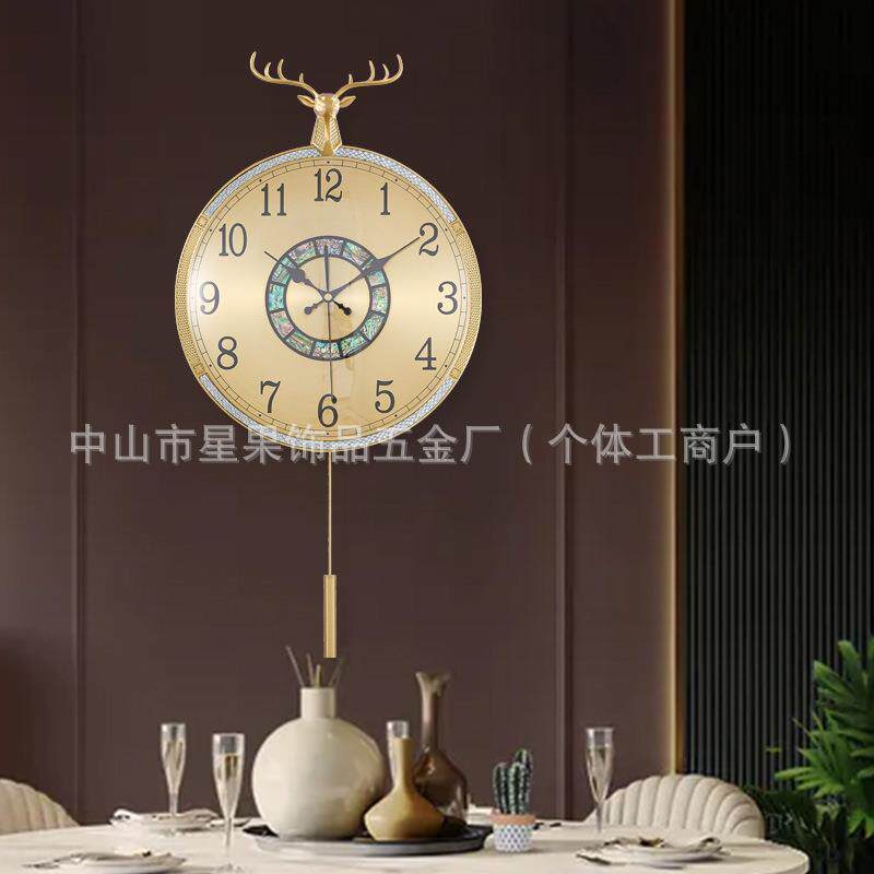 凯瑞蒂赫轻奢鹿头钟表挂钟客厅家用时尚装饰铜表挂墙静音大气时钟