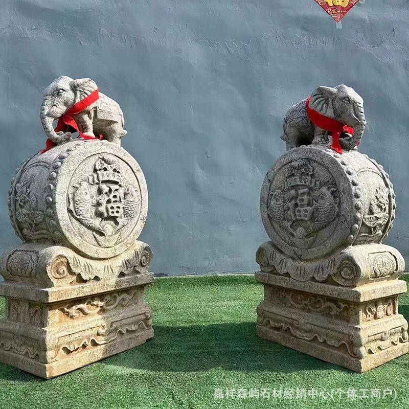 复古石雕门墩抱鼓石家用庭院别墅门墩门当石墩仿古石雕石鼓摆件