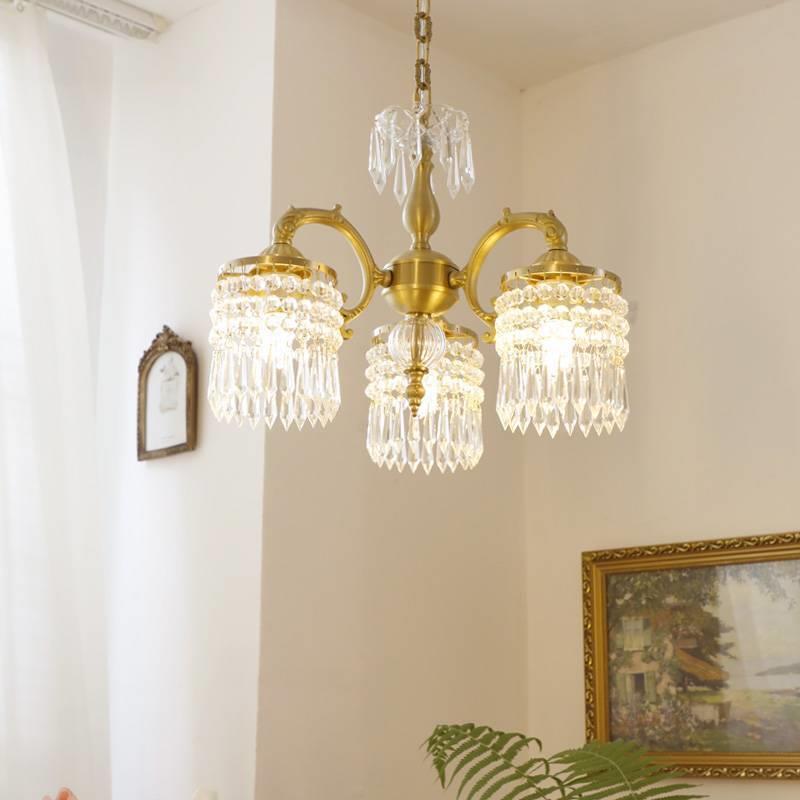 法式复古全铜水晶餐厅灯轻奢美式欧式古典客厅灯个性客厅卧室吊灯