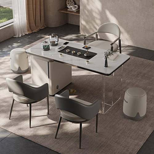 阳台家用客厅岩板茶桌现代简约茶桌椅亚克力茶台烧水壶泡茶一体式