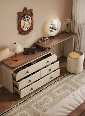 WJX2406B#梳妆台梳妆台现代卧室简约书桌电脑桌斗柜一体床尾收纳
