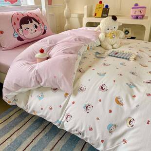 卡通小清新水洗棉宿舍床上三件套大版枕套儿童寝室床笠被套件A类