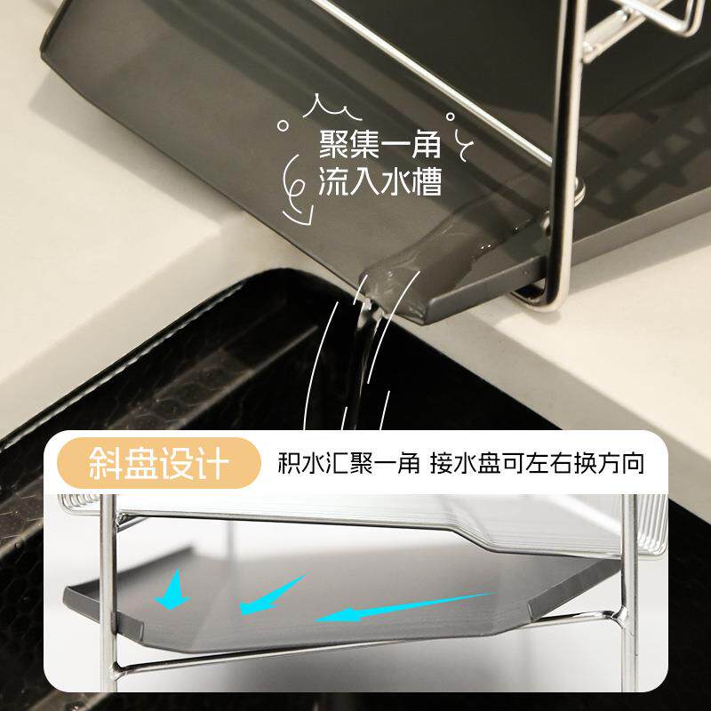 304不锈钢单层碗碟沥水架台面小型厨房水槽窄边筷盘子滤水置物篮