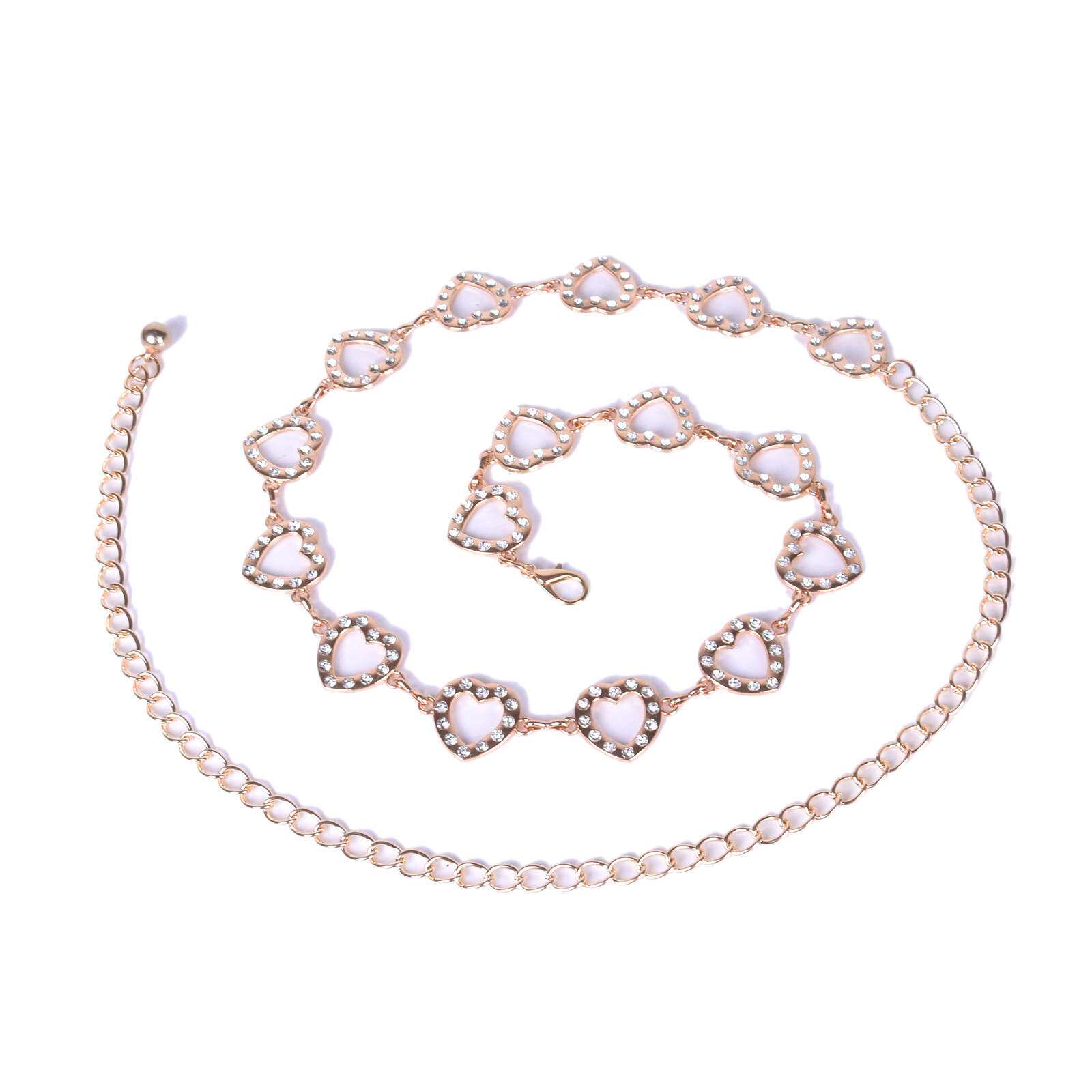 新款女士甜美爱心装饰腰链水钻镶嵌金属链条显气质百搭腰链腰带