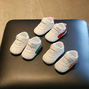 3-6-12月龄宝宝步前鞋软底鞋PU皮面透气鞋星星魔术贴软胶底小白鞋