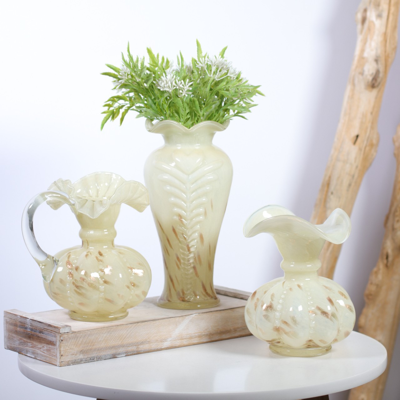 中古芬顿田园风欧式美式琉璃花瓶桌面装饰摆件鲜花干花插花器