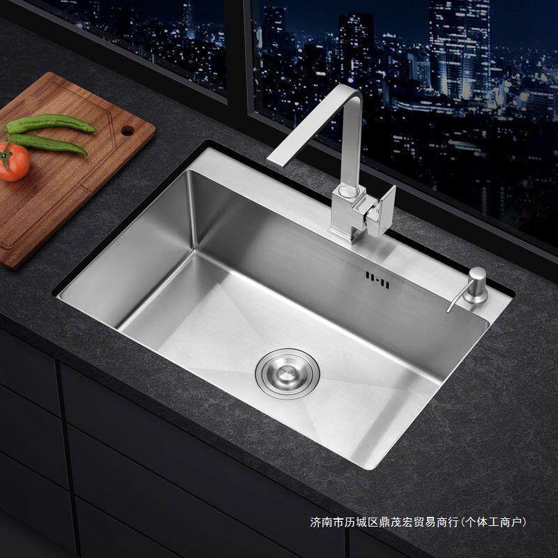 304不锈钢拉丝手工单槽套装家用厨房台上台下洗菜洗碗盆水槽包邮