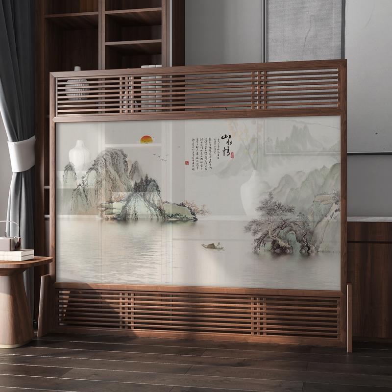 新室中式屏风隔断客厅代进门F76S6H86办公茶木室简约现布艺遮挡实