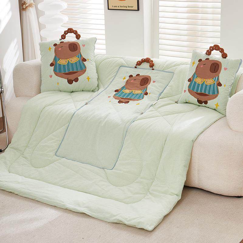 全棉抱枕被子卡通刺绣卡皮巴拉二合一抱枕车载抱枕办公室午睡毯子,居家布艺,抱枕被,淘宝优惠券,粉丝福利购,淘宝优惠卷