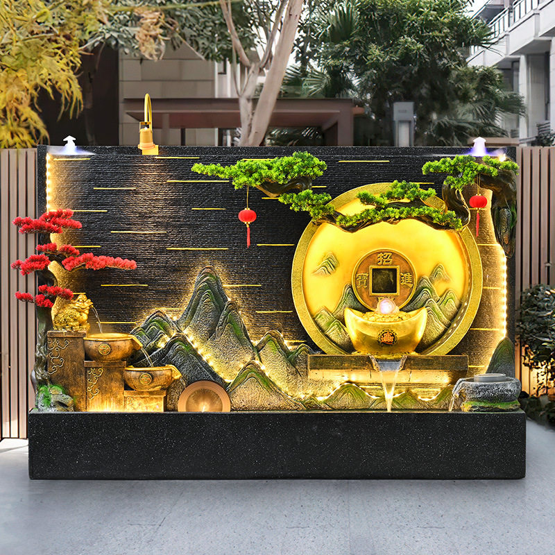 树脂流水屏风水幕墙风水轮招财假山摆件喷泉公司客厅玄关酒店开业