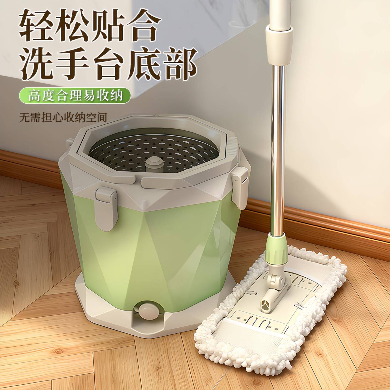 旋转拖把家用一拖净不锈钢平板拖把加粗懒人免手洗拖把带桶一体图片