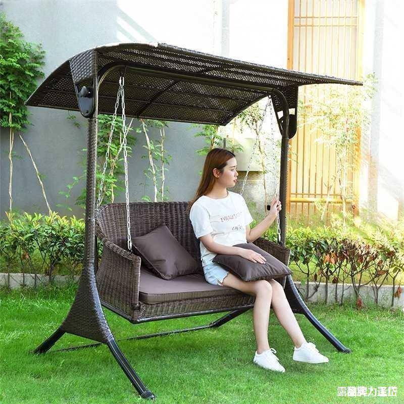 户外秋千仿藤摇椅双人三人位庭院成人吊椅别墅花园铁艺休闲摇篮椅