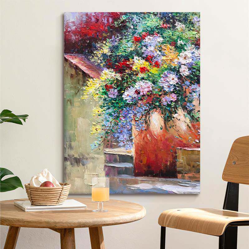 简约现代纯手绘油画玄关装饰画客厅餐厅挂壁画艺术花卉肌理丙烯画