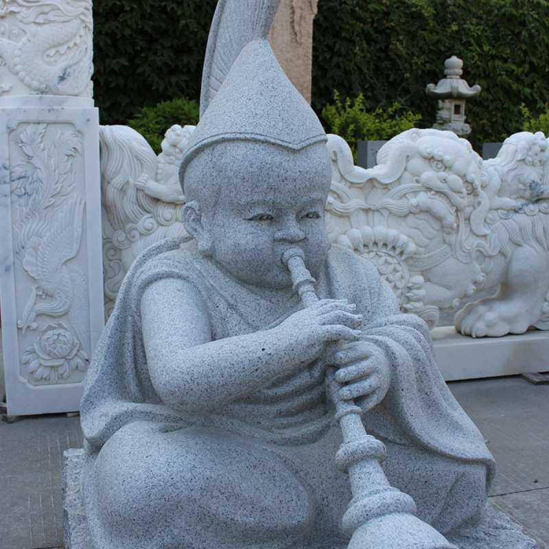 石雕小沙弥雕塑 日系小沙弥石雕摆件 禅意农耕劳作百态童子像