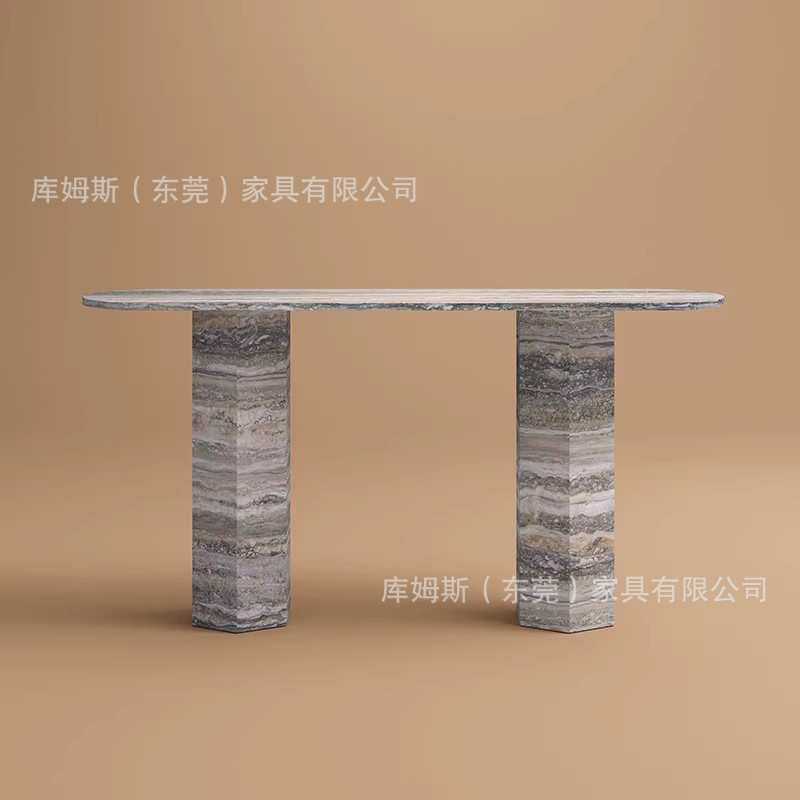 极简洞石玄关台北欧样板房案台酒店大堂创意入户条案玄关桌端景台