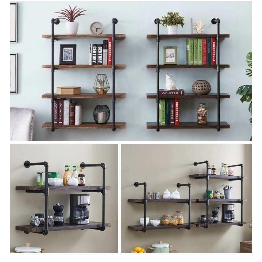 仿古工业水管壁挂层架金属多层书架复古开放式书架家用收纳架子