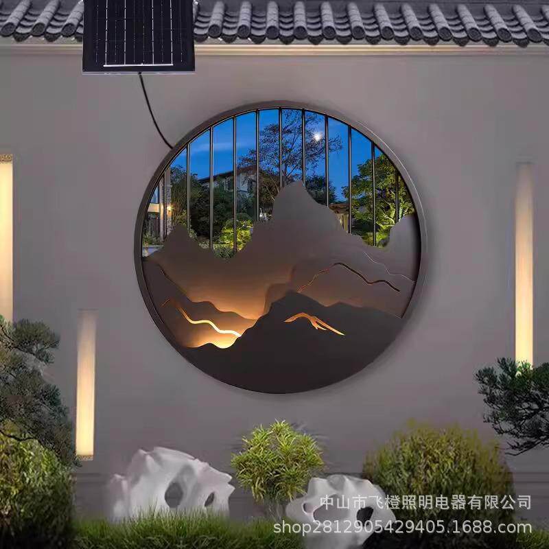 新中式户外太阳能山峰壁灯院子防水别墅围墙迎门墙装饰庭院壁画灯