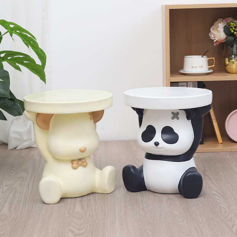 悠然见卡通熊猫入户玄关树脂换鞋凳家用家居客厅茶几矮凳创意凳子