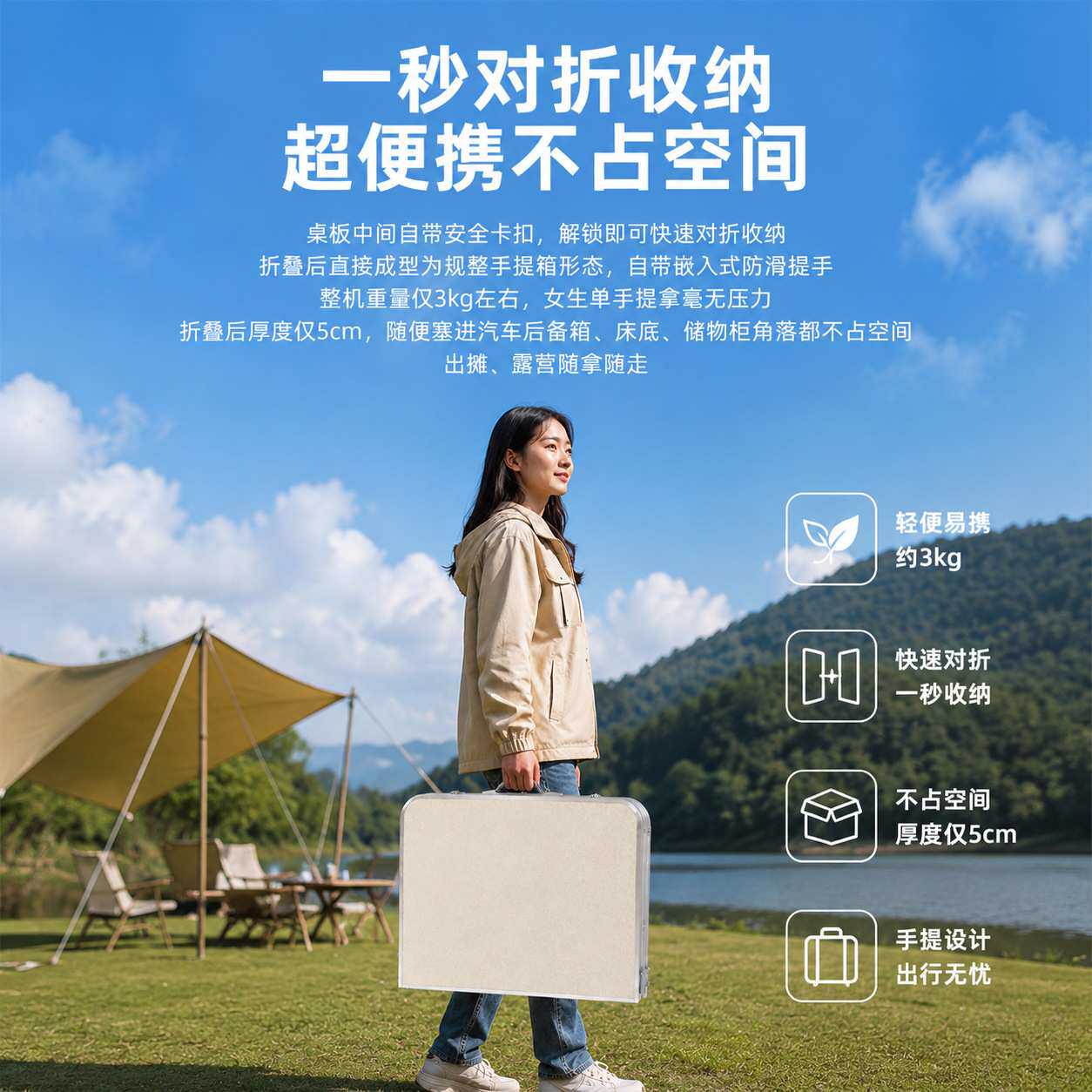 户外铝合金折叠桌多功能桌子床上电脑桌便携式可调节桌椅野餐露营