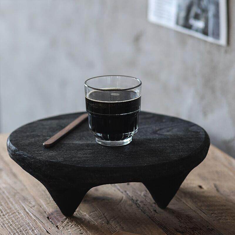 黑色矮脚木平盘实木装饰托盘 摆件四脚民宿侘寂风小茶盘圆形