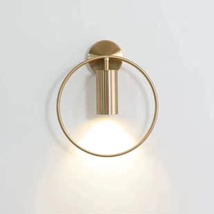 简约创意圈圈筒子灯COB射灯光源灯金色房间卧室床头的旋转壁灯