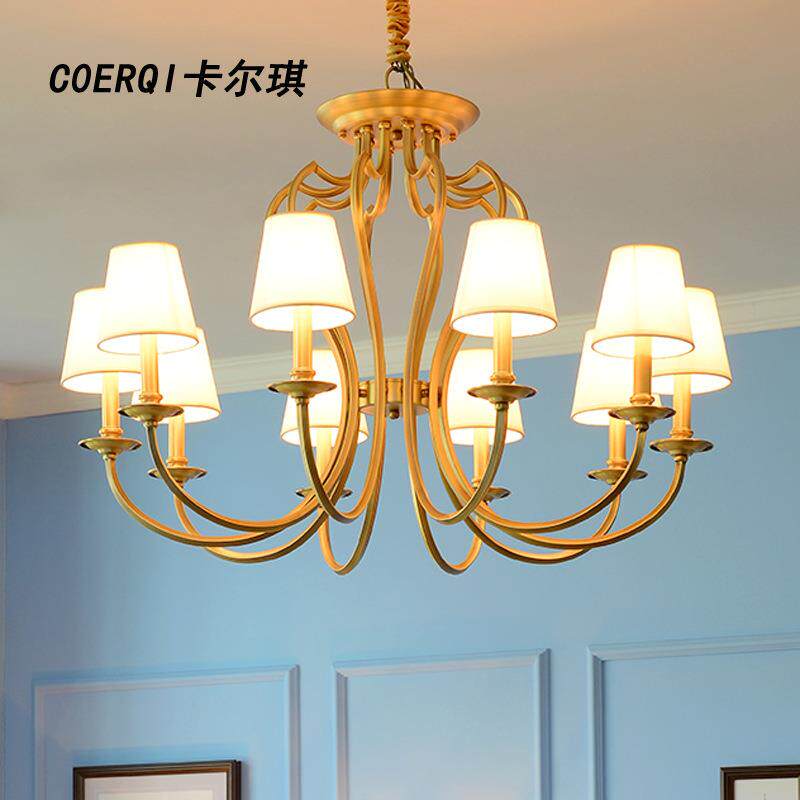多头吊灯 欧式客厅灯艺术餐厅卧室灯纯铜灯具 美式乡村全铜吊灯