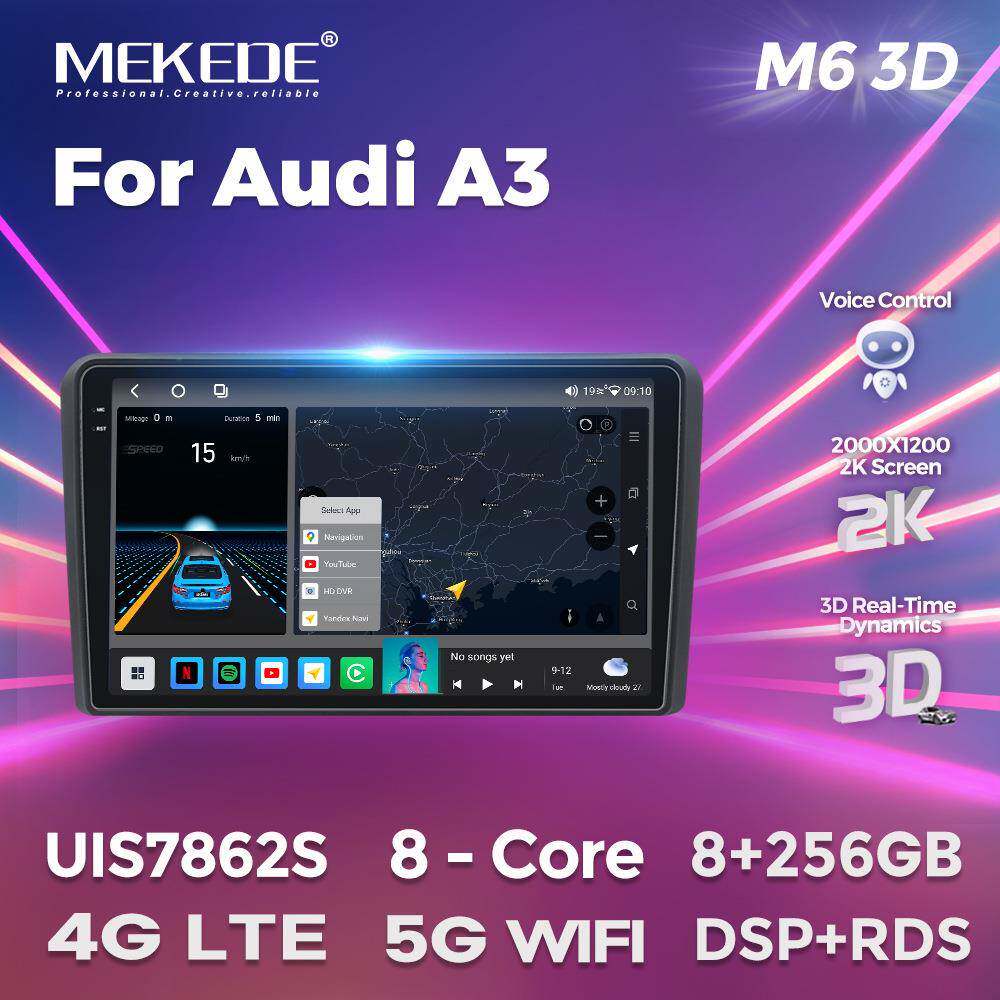 适用于奥迪A3 06-12款安卓大屏中控车载导航收音机屏幕M6Pro 3D版
