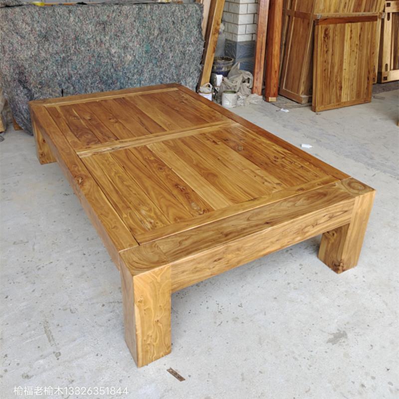 m榻榻米全实木老榆木床现代简约矮榻榻米00头床人床无床框架定单