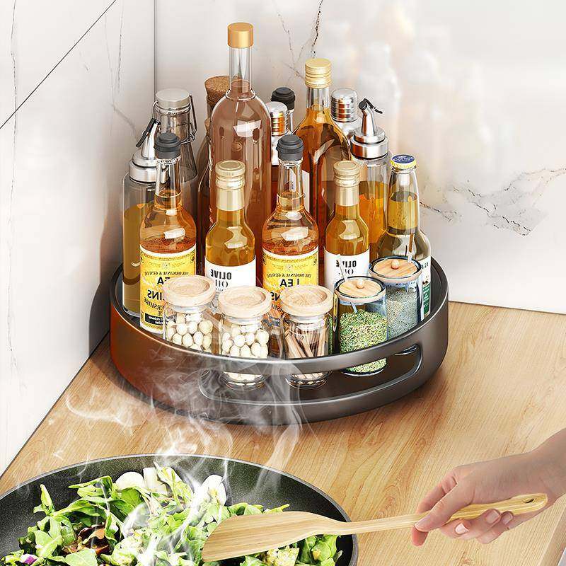 帅仕旋转料品置物架厨房台面多能味油盐酱醋功调料用旋转黑色调品