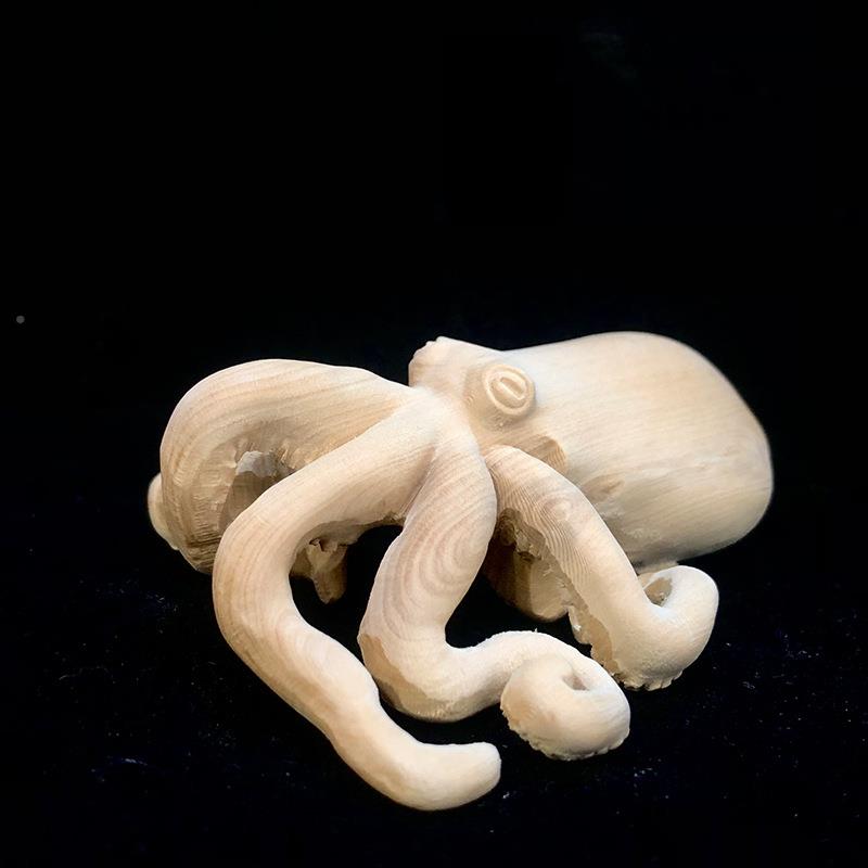 黄杨木雕小鱿章鱼手把件博架创意饰品摆件汽车IFG挂件鱼古工装艺