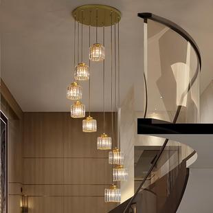 梯长吊灯现代简约复式 层旋转L楼o 楼奢梯间水楼梯灯晶美轻别墅高式