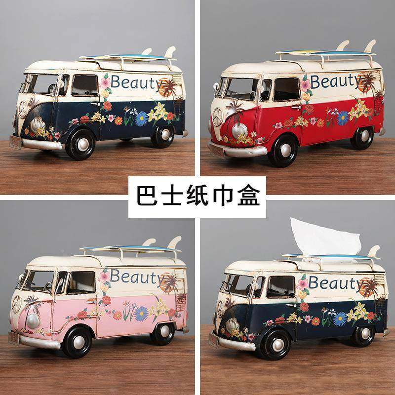 美式创意冲摆浪滑FZU板巴士汽车铁老爷车模型纸巾盒抽纸盒复古艺