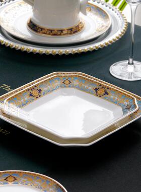 轻奢八盘骨瓷英英寸8寸方形盘菜盘浮雕餐JXE具盘子碟7子餐盘异角