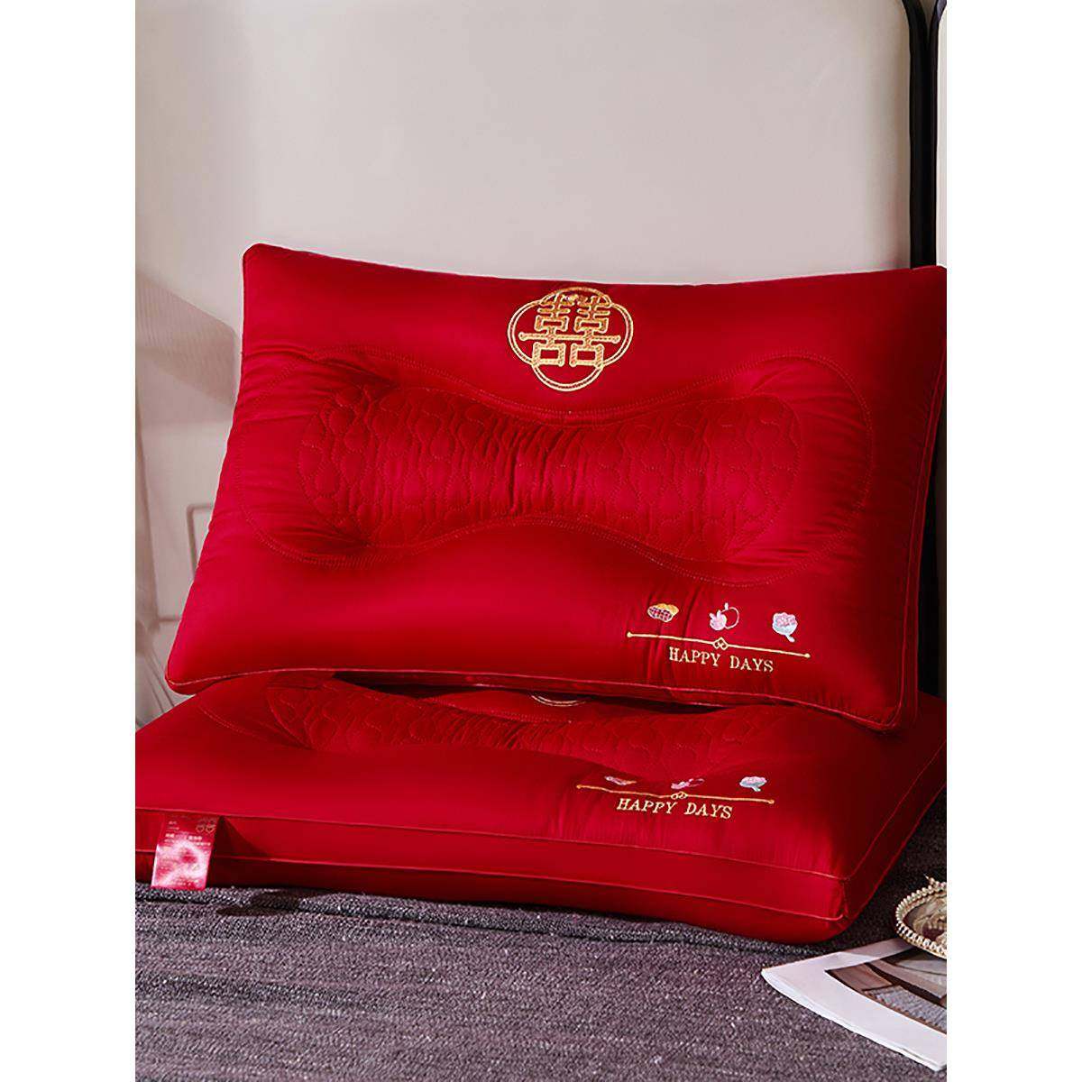 家用枕芯单人红色陪嫁结婚陪嫁枕头一对装婚庆家纺新婚嫁