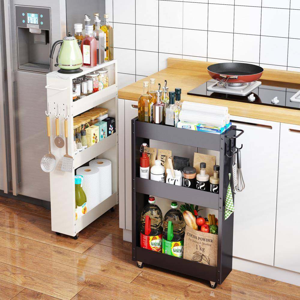 窄缝置物架黑色白金属推车三层四层带轮酒瓶整理架调味瓶边桌推车,厨房/烹饪用具,抹布架/厨房清洁收纳架,淘宝优惠券,粉丝福利购,淘宝优惠卷