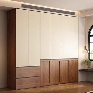 中古分段式实木衣柜一门到顶免拉手现代简约书桌一体颗粒板大衣橱