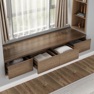 6R木简实约卧室飘QUE窗柜阳台窗屉台柜矮柜可坐地柜子抽置物柜储