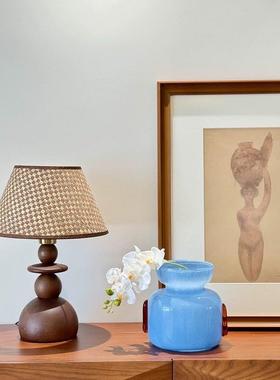 中古手工焦糖拼接奶黄色手工玻璃花瓶轻奢感水培鲜花客厅摆件花器