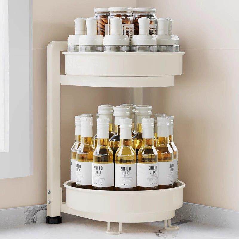 E5Y双层旋转调料架厨房置物架调料瓶架子台面转角佐料调味品收纳