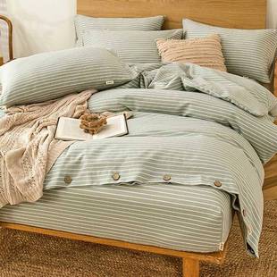 V45O100老粗布床上四件套床笠款加厚纯棉床单被套棉麻1米5床