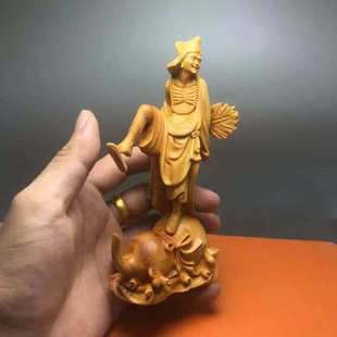 崖柏木雕活佛济公摆件道济和尚降龙罗汉神像家居桌面供奉实木饰品