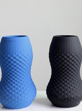 3D打印蓝色简约现代陶瓷工艺品创意插花器花瓶摆件家居软装饰品
