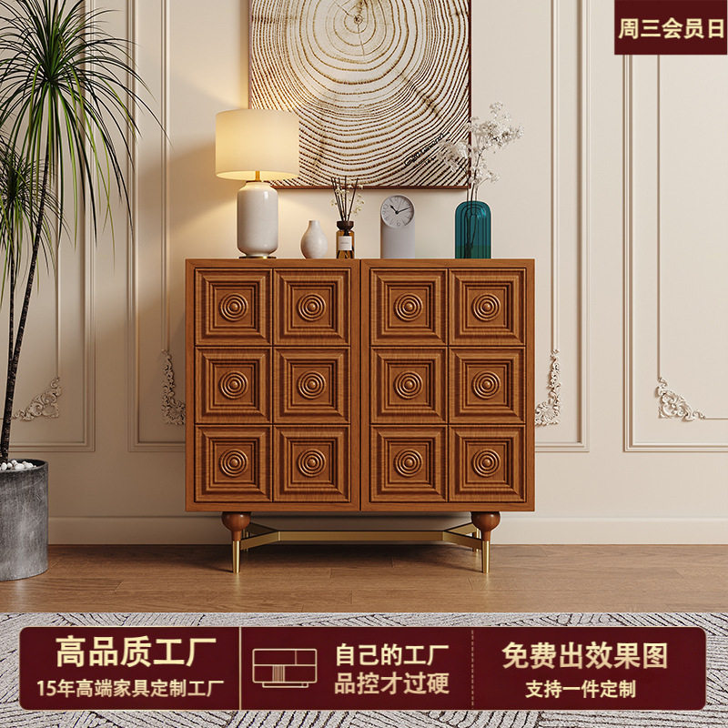 法式复古风入户玄关柜小户型进门装饰柜中古风创意雕刻高档餐边柜