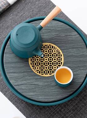 茶盘家用形储JUR水小乌型干泡盘功小夫托盘圆茶台小号金石