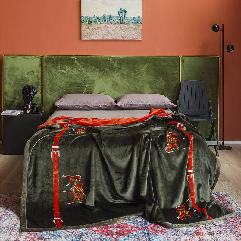 1PR法兰绒毛V毯床单冬加厚双面绒云毯单双绒人式珊欧瑚57盖毯被子