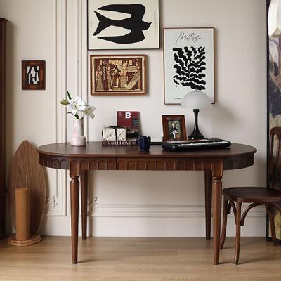 北美CZ-20253黑胡木实木餐桌长桃中古风方形用小家户型法式复古桌