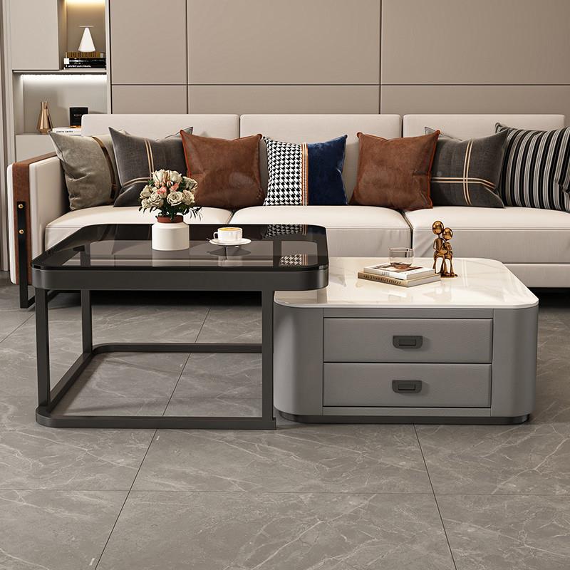 dpp轻YJN代奢茶几客厅家用玻岩板网红桌璃子现简约小户缩型伸正方