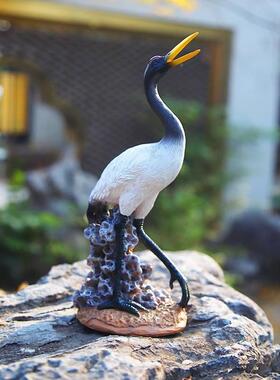 户庭外仙院假山流丹水鱼池装890饰鹤摆件顶鹤雕塑水池喷泉造景景