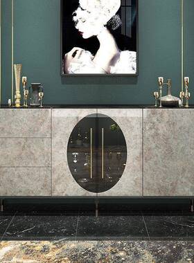 玄关柜玻璃茶水QIS柜新款轻奢法式极简边柜意柜式餐饰极简储物装