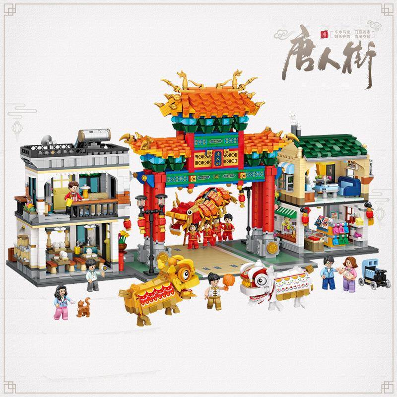L小Z颗粒钻石积木塑料拼装儿童O益人智建筑玩具唐1030街牌坊